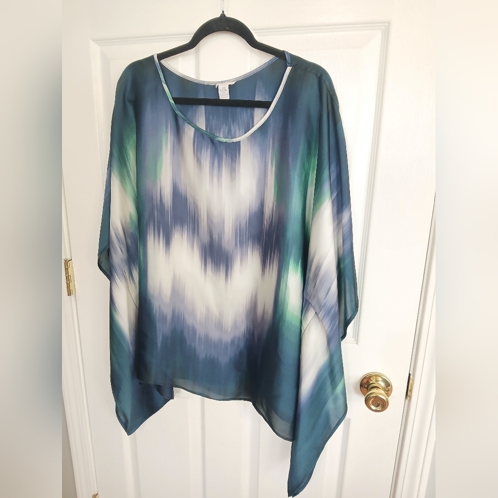 Chico's Blue and Green Ombre Poncho Top Boho Party Lightweight Resortwear